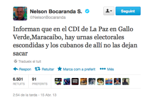 Twitter de Nelson Bocaranda que desató la violencia contra los CDI