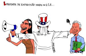 El célebre caricaturista brasileño Carlos Latuff dedicó varias de sus obras a criticar la visita de Yoani Sánchez