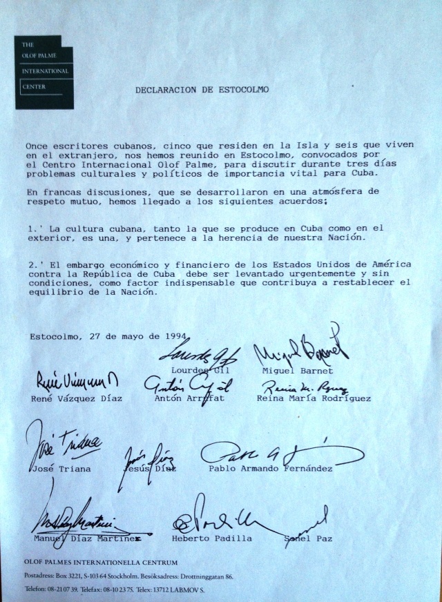 Declaración de Estocolmo con todas las firmas. 